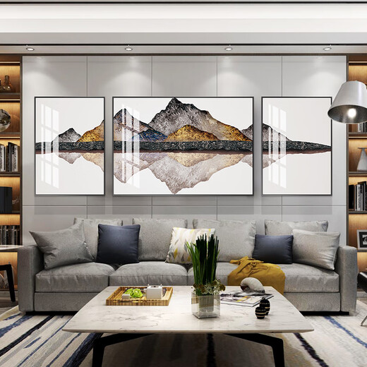 Aoxiao leichter Luxus High-End High-End Golden Atmosphärische Wohnzimmer Dekorative Malmalerei Kristall Porzellan Diamant Eingelegtes Triptychon-Büro-Landschaft Gemälde moderne einfache Nordik