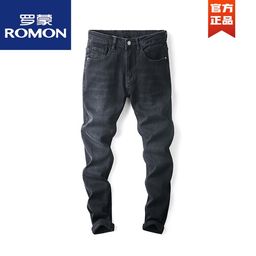 罗蒙（ROMON）秋冬季男士牛仔裤高弹力黑色潮流休闲修身长裤子 深灰色LZQN  1049 28