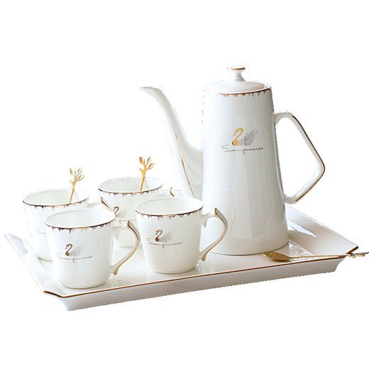 Pinlaiyun home water cup set ceramic simple living room drinking set cup Nordic water set family bone china tea cup light luxury cup Rocky water set 9 pieces (6 cups 1 pot + tea tray shelf)