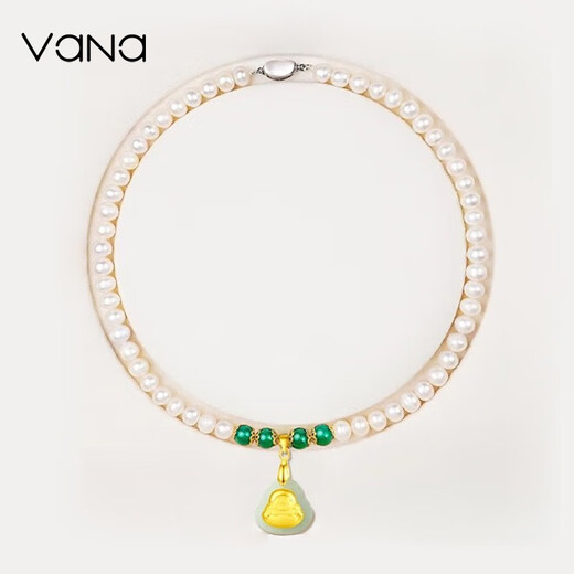 Vana Pearl Necklace Women's Hotan Jade Pendant Young Birthday Gift for Girlfriend and Wife Gold Inlaid Jade Buddha Pearl Necklace Brand Gift Box