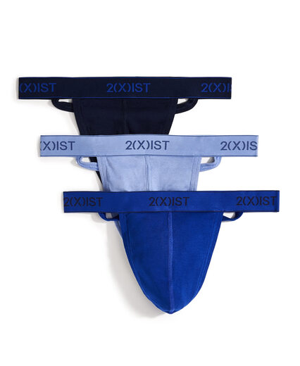 2(X)IST Men's Essential Cotton Y-Back Thongs 3-Pack Navy/Cobalt/Porcelain Small