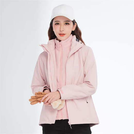 Simboo三合一冲锋衣女男户外新款防寒防风登山服秋冬加绒加厚外套夹克 12805粉色-女 L