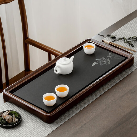 Gold inlaid jade rosewood tea tray saucer ebony stone household solid wood tea table drainage tea set Panhuali Fugui