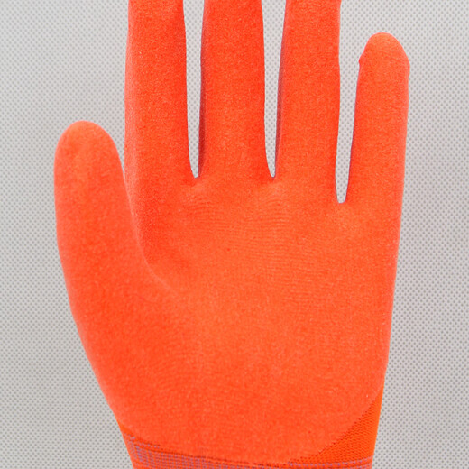 S838 Schaumstoff Kunststoff imprägniert Klebstoff Hängende Arbeitsschutzhandschuhe tragen resistente und Anti-Rutschfarm-Arbeitsschutzhandschuhe Chuangxin S838 Orangenmatthandschuhe 24 Paare l