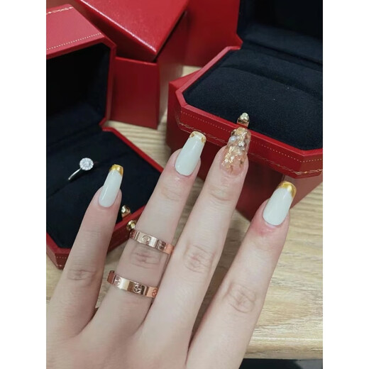 DR-FLVVS Fat Donglai's same style 18K rose gold nail ring classic AU750 men's and women's wedding ring love couple pair rose gold three diamonds wide version US size 9 (national code 19-20)