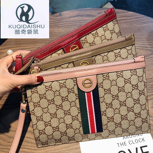 Cool Kangaroo Clutch Bag for Women 2025 New Fashion Mobile Bag Simple Large Capacity Wallet Soft Leather Hand Grab Envelope Trend Dark Gray Larger More Than A5/Wire Strap