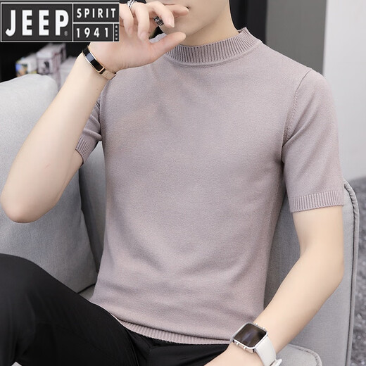 Jeep Spirit Spring- und Herbst kurzärmeligte T-Shirt-Pullover Männer runden Hals halbärmelig gestrickten, festen Farben Schlank