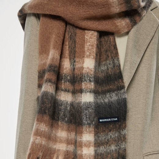Warrior scarf men's autumn and winter warm and windproof and cold-proof thickened student plaid shawl Korean style lazy style versatile scarf apricot