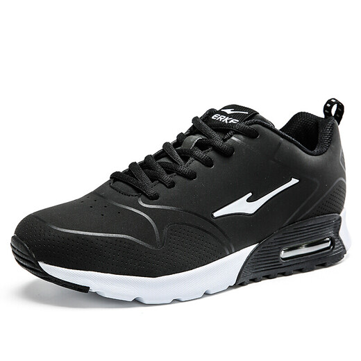 Hongxing Erke Hombres, zapatos deportivos, zapatos de cojín de aire de cuero ligero, zapatillas de carrera acolchadas 51116420066 Negro 39