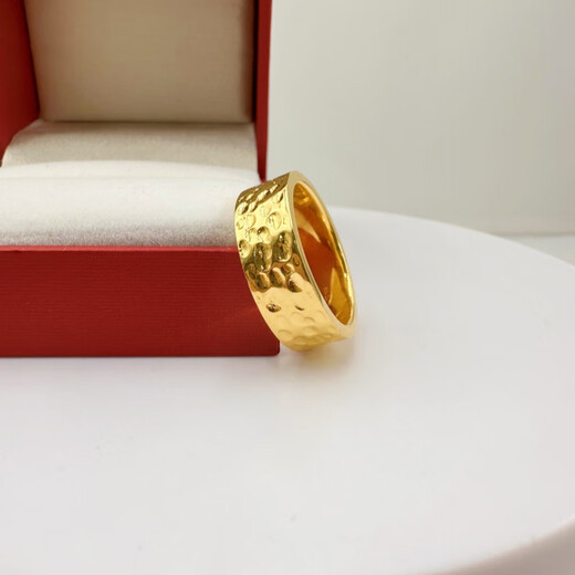 胖东来同款男士金包银戒指锤纹实心定制古法磨砂光圈指环珠宝首饰 树皮纹戒指