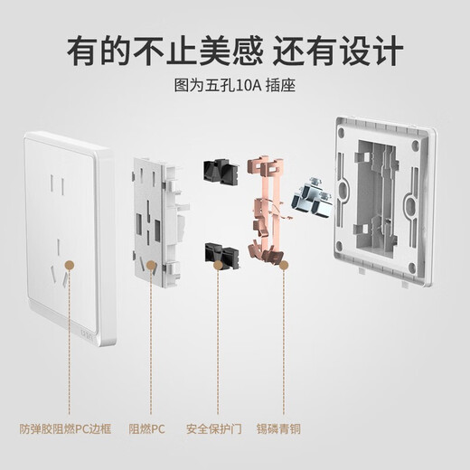 Chint (CHNT) switch socket panel type 86 concealed home five-hole socket whole house package wall panel socket narrow frame large panel oblique five-hole 6M space silver positive five-hole socket 10 pieces