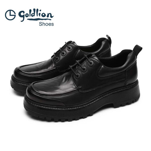 Goldlion men's leather shoes business retro thick sole heightening derby shoes G508430463AAA black 41