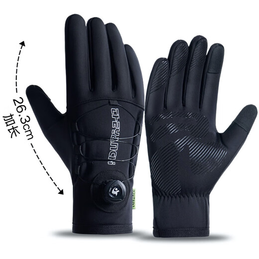 DEROACE Cycling Gloves, Bicycles, Motorcycles, Windproof and Warm, Autumn and Winter Mountain Road Bike Touch Screen Full Finger Gloves, Black L