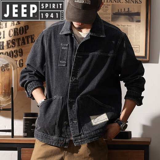 JEEP SPIRIT大码工装夹克男宽松美式复古肥佬牛仔外套加肥加大中年胖子男装潮 GSX683深蓝 7XL 260-280斤