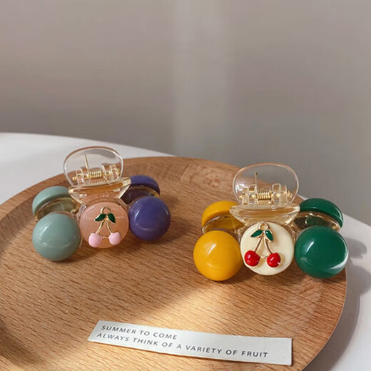 Xiang Wan Hairpin 2-piece Set Cherry Hairpin Female Cute Forehead Bangs Hairpin Clip Shark Clip Headwear Girl Birthday Gift