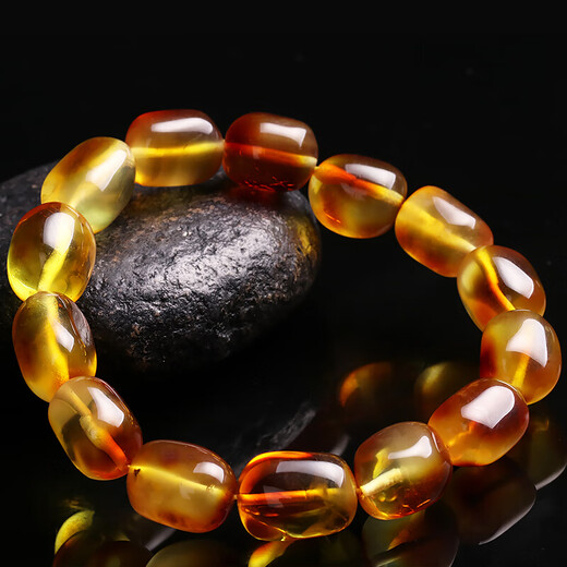 Wanjun natural high-quality amber beeswax Passepartout bracelet half gold amber half blood amber honey color sweet and honey-shaped, raw ore and raw seed polished, exquisite and generous, with certificate of authenticity