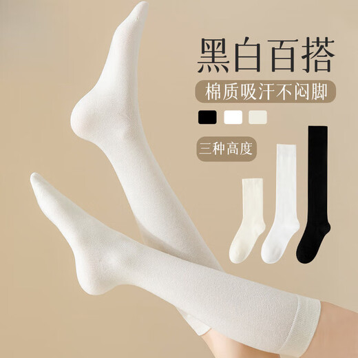 ROGHNY-3 white socks women's calf socks spring and autumn thin mid-calf socks Japanese jk pressure long over-the-knee stockings 1 pair black calf