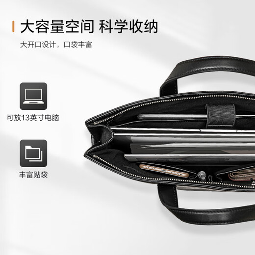 Samsonite men's handbag 13-inch computer bag casual commuting file bag cowhide leather briefcase TK9*09001