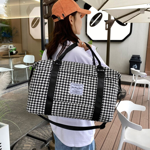 Bonaling Bag Travel 2024 China Valentín Dry Hete y Separación Fitness Bag Large Capacidad Bolso de yoga Bolso de un solo hombro Bolsa de viaje a cuadros [Black-Black]