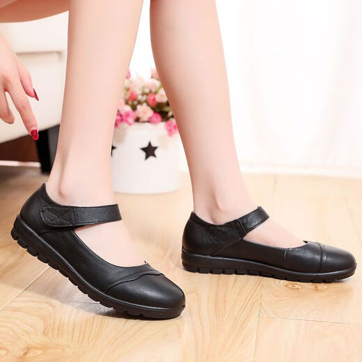 CARTELO large size mother shoes 42 women's shoes soft sole spring and autumn middle-aged and elderly leather shoes women 41 genuine leather flat sole non-slip single shoes 44 autumn black cowhide 6187 38 standard size