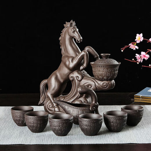 Jingdezhen purple sand stone grinding semi-automatic Kung Fu tea set lazy anti-scalding retro creative time to run ceramic graphite purple sand to success semi-automatic