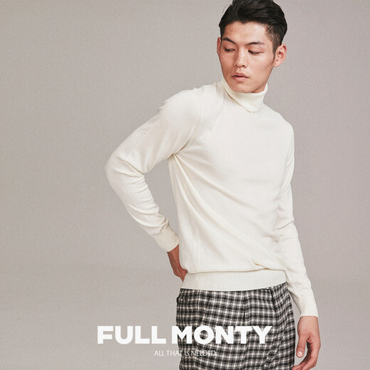 FULL MONTY高领套头平纹基础款毛衣男士轻商务休闲修身针织衫 本白色8659 M