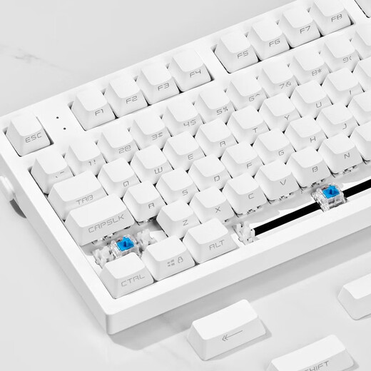 腹灵mk870pro黑莓侧刻机械键盘蓝牙有线无线客制化电脑游戏静音办公 【单模】白色面Pro+纯白侧刻 KTT酒红轴【麻将音】 87键