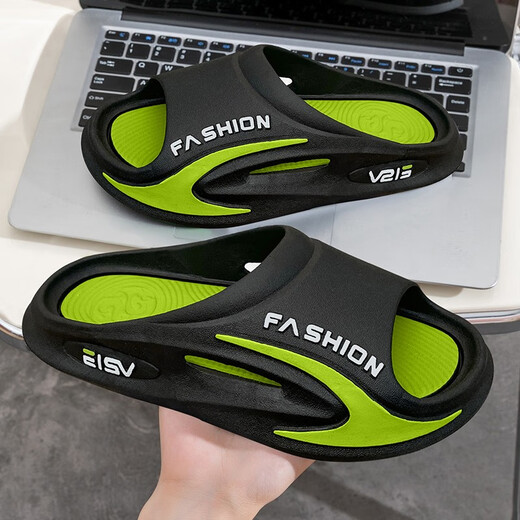 Weiji children's slippers for boys and girls for indoor and outdoor use 2023 new non-slip bathroom bathing parent-child slippers for boys 8933-black green 36/37 size (suitable for sizes 35-36)