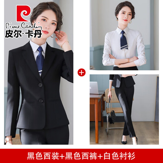 Pierre Cardin (pierre cardin) brand blue suit jacket women's business professional formal suit anti-wrinkle no-iron workwear casual suit black suit trousers white shirt L 100Jin Jin equals 0.5kg ~109Jin Jin equals 0.5kg