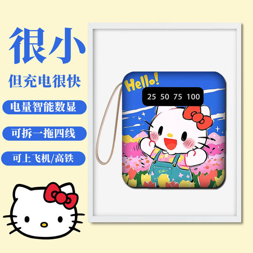 沃云长kitty猫可爱大容量20000毫安充电宝适用于苹果安卓小米迷你超薄小巧自带线便携快充宿舍专用可定制 D01款白1390 20000毫安