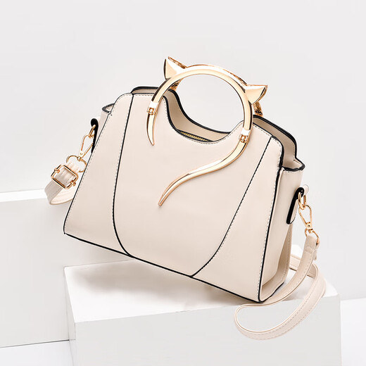 Kuqi Kangaroo Genuine Leather Small Bag Women 2023 New One-shoulder Portable Versatile Internet Celebrity Crossbody Bag Beige