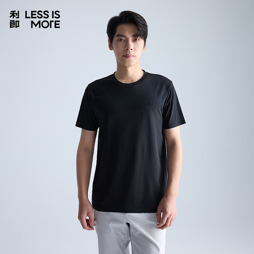 Lilang Light Fashion Men's Wear 100% Polyester T-shirt Men's LOGO Print Cool Knitted Round Neck Short Sleeve A5XTX301 Black XL (175)