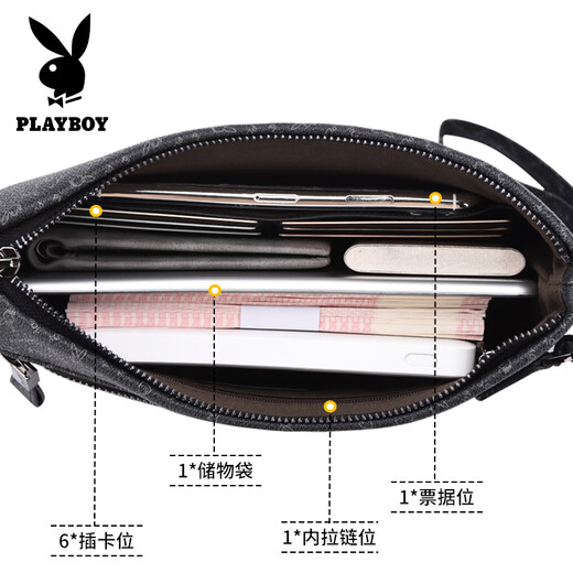 花花公子（PLAYBOY）手包男士手拿包便携大容量信封包商务手抓包休闲钱夹包送老公礼物