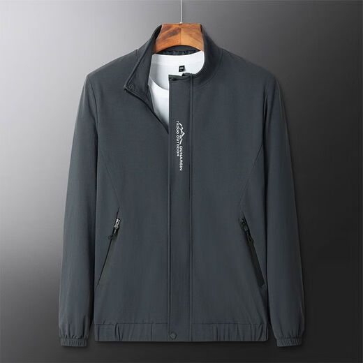Donkey Fox Autumn Thin Men's Jacket Stand Collar 2024 New Tops Spring and Autumn Casual Pilot Jackets D9980 Dark Gray 3XL 145-160Jin Jin is equal to 0.5 kg
