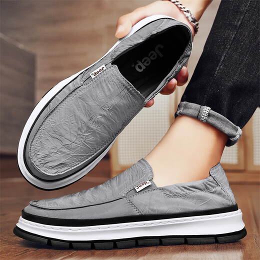 Jeep canvas shoes for men in summer new product breathable one-foot lazy shoes ice silk cool youth anti-slip soft sole casual shoes for men gray (sports size) 41 (255mm)