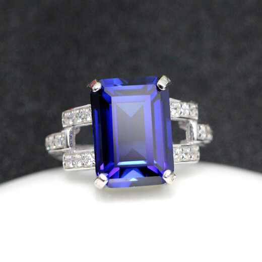 High quality tanzanite sapphire rectangular tanzanite ring for women, white gold (main stone 10X14mm) live