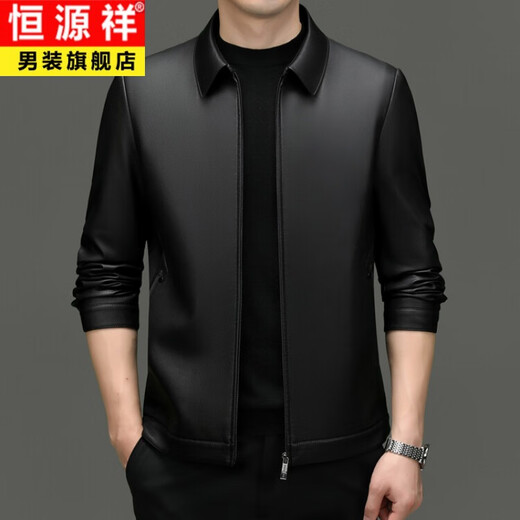 Hengyuanxiang Men's Leather Jacket Autumn and Winter Young and Middle-aged Lapel Matte Soft Leather Men's Motorcycle PU Casual Handsome Leather Jacket Black XL 175