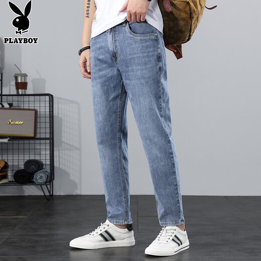 Playboy (Playboy) Jeans Herren 2025 Frühling und Herbst Neue trendige, gerade losen Hosen Herren-Casual Elastic Koreanische Version von Neun-Punkte-Hosen Blau und grau X-6115HHH9901 36