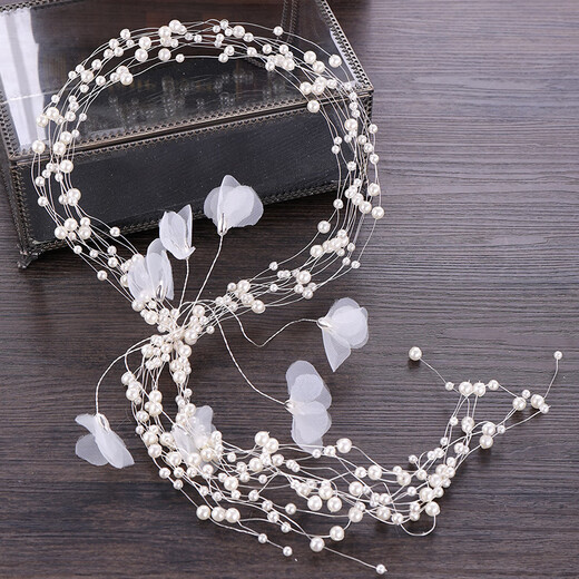 Qianbaolai bridal tiara, wedding dress, elegant and super fairy imitation pearl hair accessories, wedding female toasting dress, forest style, silver imitation pearl headband with flowers