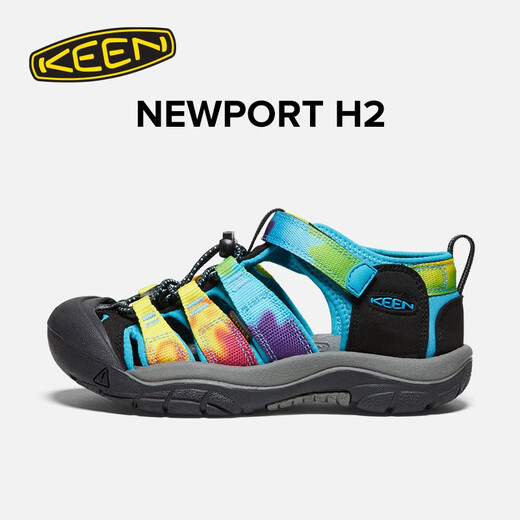 KEEN official NEWPORT H2 children's outdoor wading shoes, river shoes, anti-collision toe sandals, rainbow tie-dye pattern-1018441-big children 35