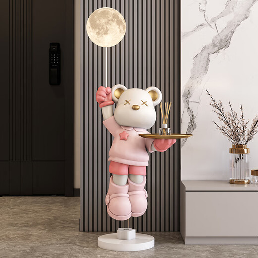 Chenyu Light Luxury Violent Bear Living Room Large Floor-standing Decoration TV Cabinet Next to Sofa Home Decorations Move-in New Home Gift Height 133cm Violent Bear Pink