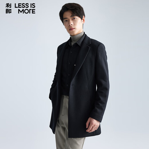 LiLang Youth Business Men's Double Layer Heating Woolen Coat Men's Far Infrared Warming Long Wool Executive Jacket Black XL (175)