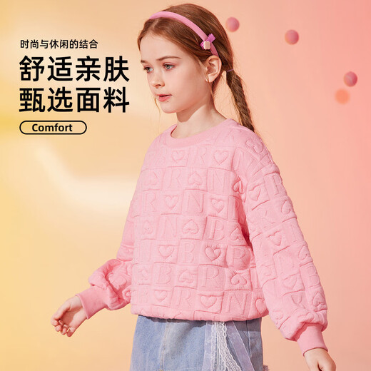 ASK JUNIOR Girls Sweatshirt 2025 Autumn Middle and Large Children Fashion Love Letter Print Sweatshirt Pink 160