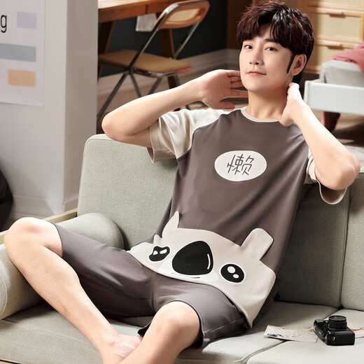 裁雨留虹睡衣男夏季短袖卡通青少年男士夏天薄款加肥加大码家居服套装 短袖-xy1098 M  小码(高150-160 70-90斤)