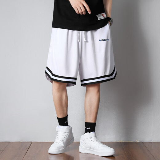 Jingxi shorts men's summer American sports fitness basketball pants boys loose ice silk quick-drying men's five-point large pants with label - black + label - white XL recommended weight 110-140 Jin Jin is equal to about 0.5 kg