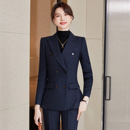 Sugargirl Autumn and Winter Small Suit Suit Women's Casual Commuting Professional Wear Women's Suit Jacket Teacher Workplace Manager Formal Wear Navy Blue Suit + Pants L
