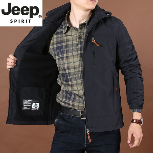 JEEP SPIRIT high-end autumn and winter new plus velvet jacket men's waterproof breathable assault top middle-aged large size cotton coat jacket for men 8818 military green plus-velvet L