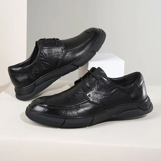 Jinlilai Herrenschuhe Neugeschäft Casual Schuhe Leder Schuhe Weiche Oberflächenboden Schicht Cowhide bequem und vielseitig Schnüre-up Herrenschuhe schwarz 40