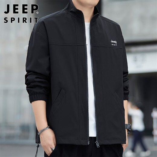 JEEP SPIRIT Jeep Jacket Men's Assault Jacket Men's Autumn and Winter Men's Casual Loose Stand-up Collar Top Black XL
