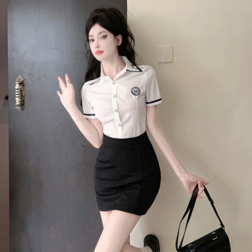 Yi Jingxuan (YIJINGXUAN) KTV private room princess suit casual club foot massage foot bath female technician work clothes hip skirt professional suit nightclub 6172# white short-sleeved shirt + black hip skirt M 95-105Jin[Jin equals 0.5 kg]